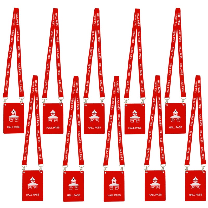 Bemaxy Hall Pass Lanyards with Large Card Passes, Unbreakable School Classroom 5 Inch Passes Set for Teacher Parents(Hall Bathroom Library Office & Nurse),10 Pcs(Hall) - Image 1